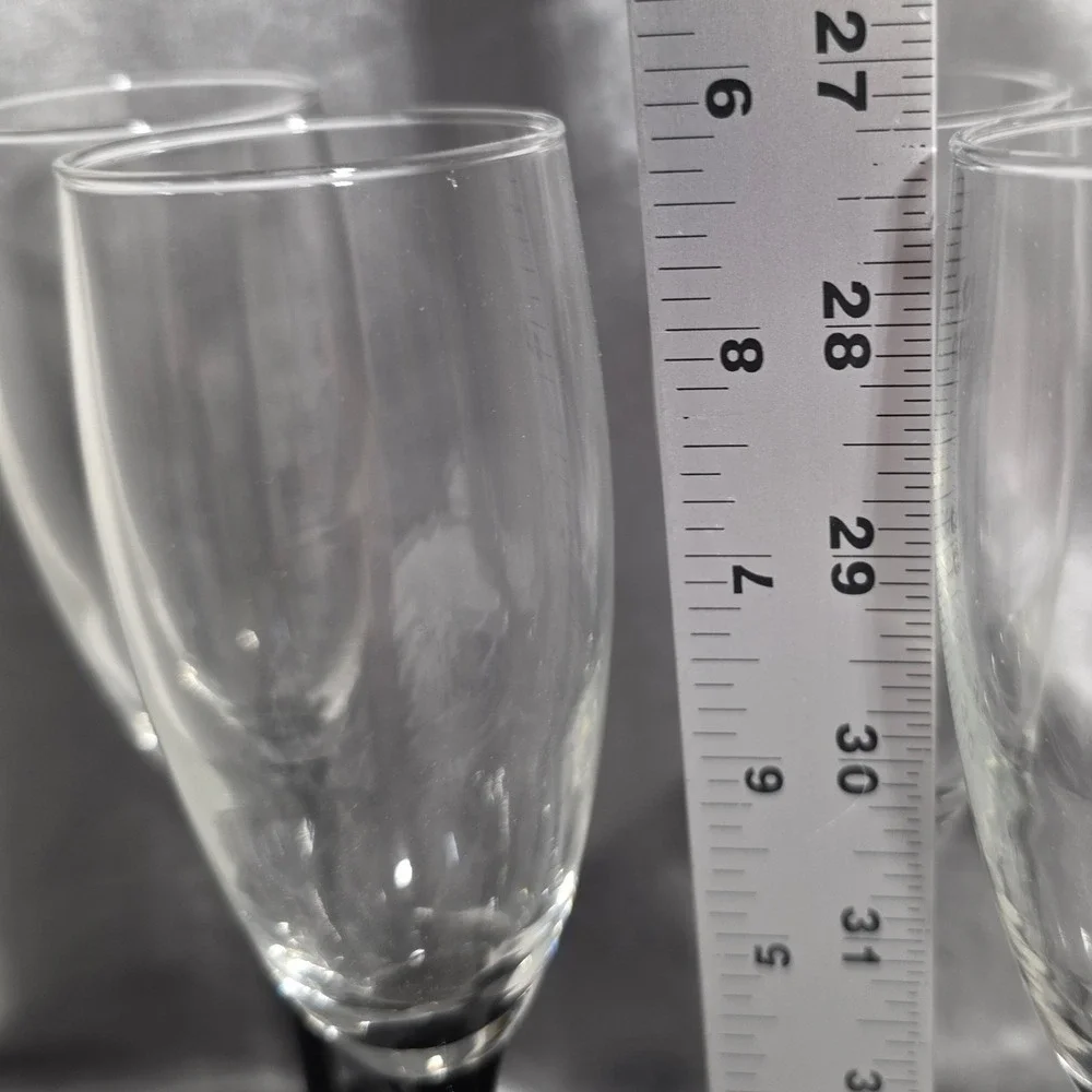 Luminarc France Black Stem Champagne Flutes Set of 7 Clear Glass Two Tone 8.75in